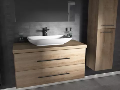 Flex Badmöbel 100, Eiche Gold, Keramik Waschbecken,...