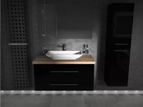 Flex Badmöbel 100, Schwarz Hochglanz Lackiert,...
