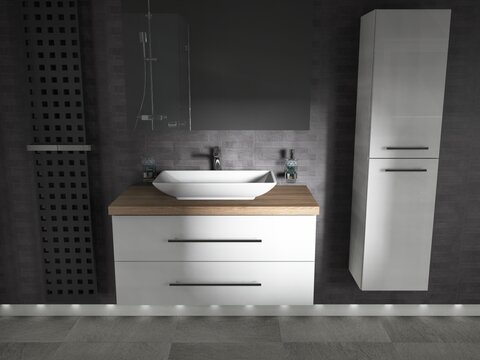 Flex Badmöbel 100, Weiß Hochglanz Lackiert, Keramik Waschbecken, Trägerplatte