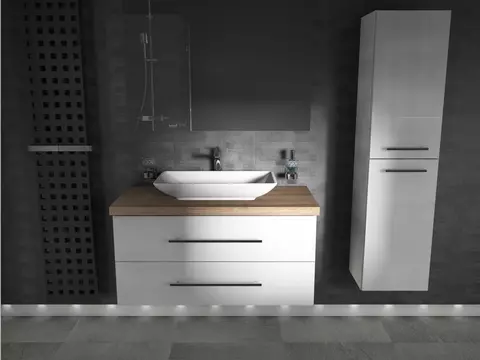 Flex Badmöbel 100, Weiß Hochglanz Lackiert,...