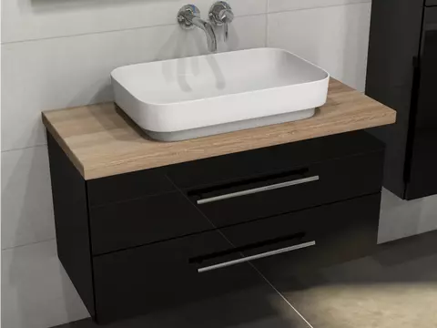 Flex Badmöbel 100, Schwarz Hochglanz Lackiert,...