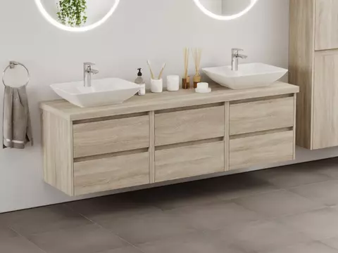 Duo Badmöbel 172, Eiche Gold, Doppelwaschtisch,...