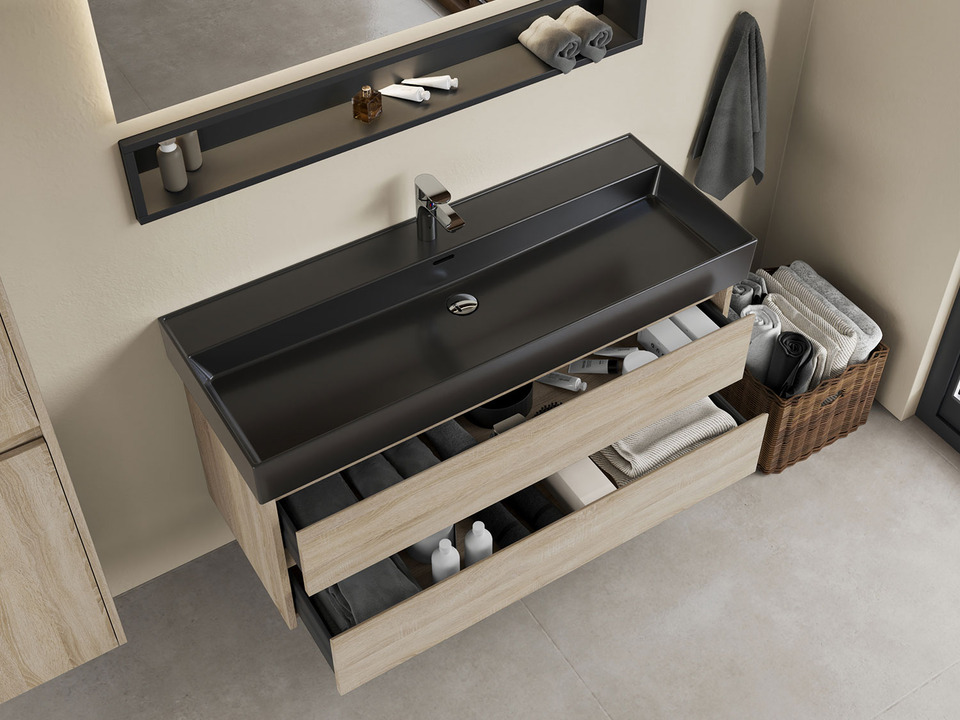 Duo Badm&ouml;bel 120, Eiche Gold, Keramik Waschbecken