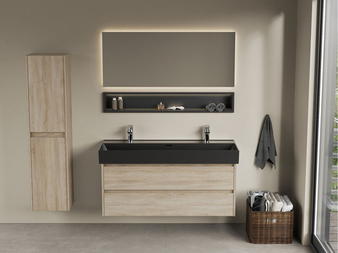 Duo Badmöbel 120, Eiche Gold, Keramik Waschbecken