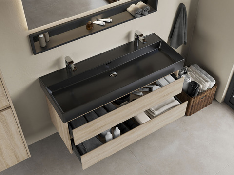 Duo Badmöbel 120, Eiche Gold, Keramik Waschbecken