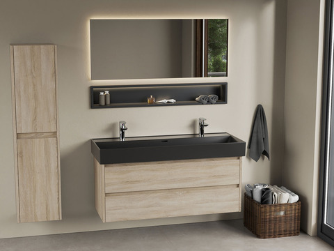 Duo Badmöbel 120, Eiche Gold, Keramik Waschbecken