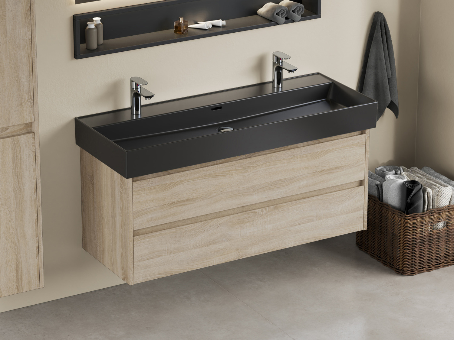 Duo Badm&ouml;bel 120, Eiche Gold, Keramik Waschbecken