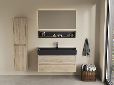 Duo Badmöbel 100, Eiche Gold, Keramik Waschbecken