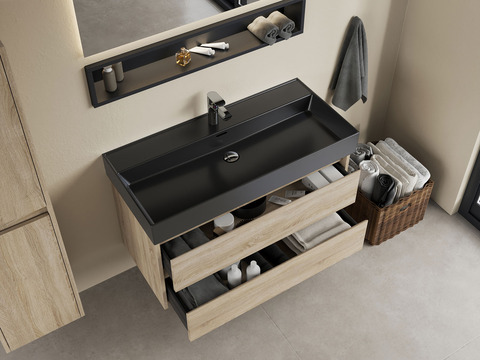 Duo Badmöbel 100, Eiche Gold, Keramik Waschbecken