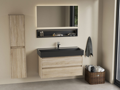 Duo Badmöbel 100, Eiche Gold, Keramik Waschbecken