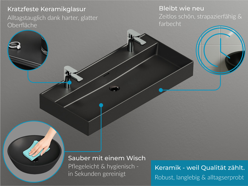 Duo Badm&ouml;bel 100, Eiche Gold, Keramik Waschbecken