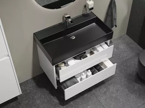 Duo Badmöbel 80, Weiß Hochglanz Lackiert,...