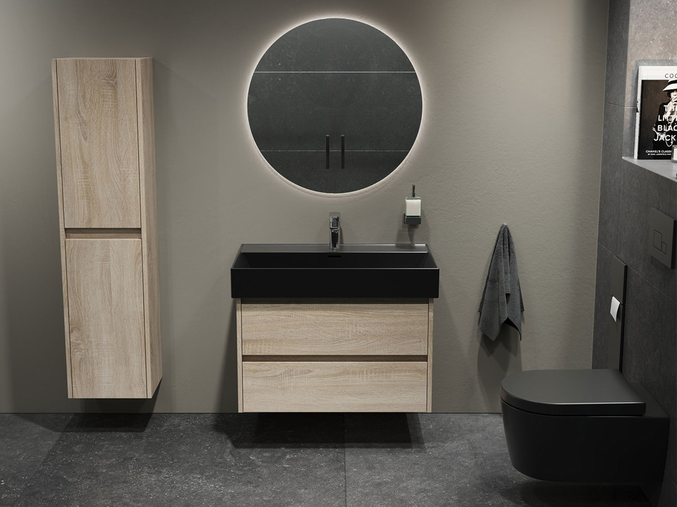 Duo Badm&ouml;bel 80, Eiche Gold, Keramik Waschbecken