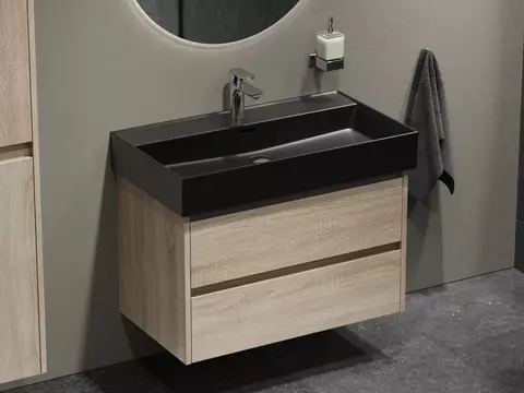 Duo Badmöbel 80, Eiche Gold, Keramik Waschbecken
