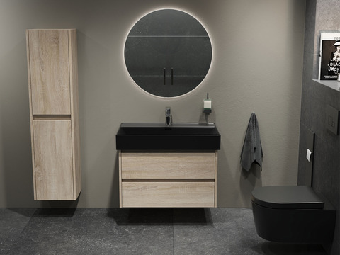 Duo Badmöbel 80, Eiche Gold, Keramik Waschbecken