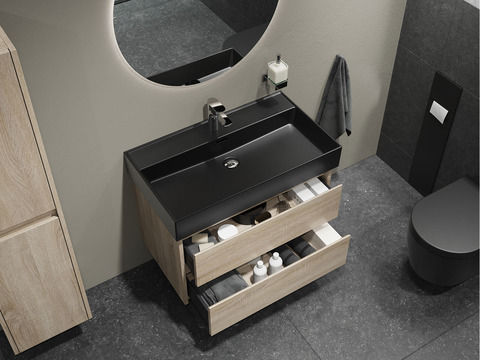 Duo Badmöbel 80, Eiche Gold, Keramik Waschbecken