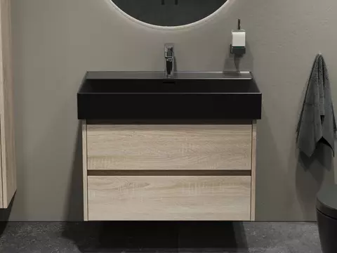 Duo Badmöbel 80, Eiche Gold, Keramik Waschbecken