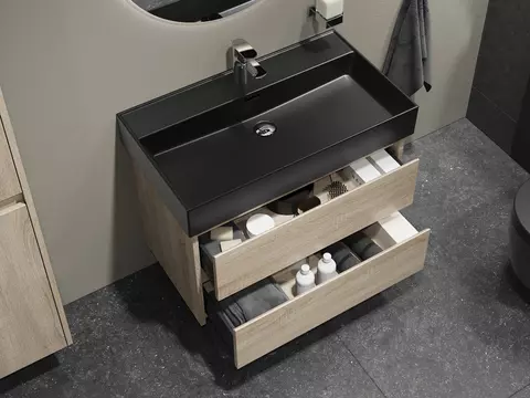 Duo Badmöbel 80, Eiche Gold, Keramik Waschbecken