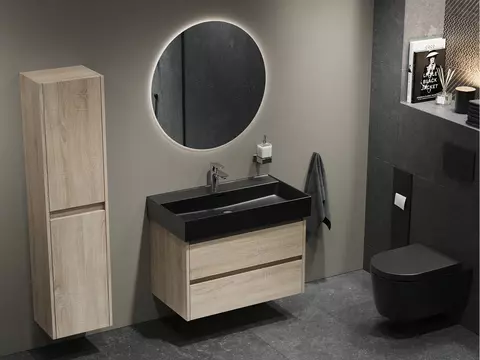 Duo Badmöbel 80, Eiche Gold, Keramik Waschbecken
