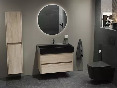 Duo Badmöbel 80, Eiche Gold, Keramik Waschbecken