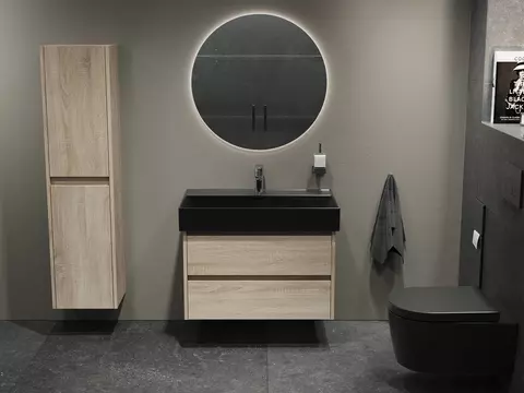 Duo Badmöbel 80, Eiche Gold, Keramik Waschbecken