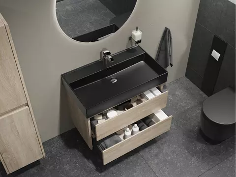 Duo Badmöbel 80, Eiche Gold, Keramik Waschbecken