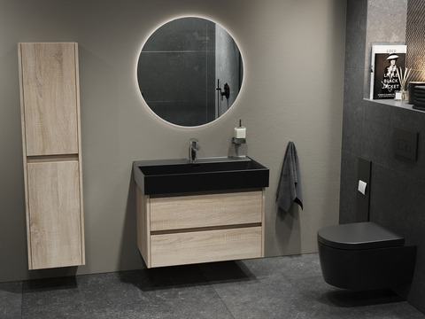 Duo Badmöbel 80, Eiche Gold, Keramik Waschbecken