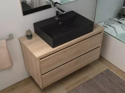 Duo Badmöbel 100, Eiche Gold, Keramik Waschbecken,...