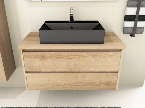 Duo Badmöbel 100, Eiche Gold, Keramik Waschbecken,...