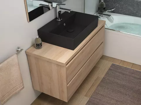 Duo Badmöbel 100, Eiche Gold, Keramik Waschbecken,...