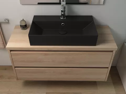 Duo Badmöbel 100, Eiche Gold, Keramik Waschbecken,...