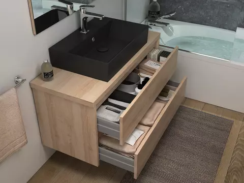 Duo Badmöbel 100, Eiche Gold, Keramik Waschbecken,...
