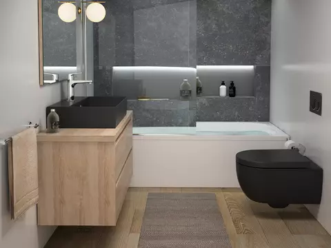 Duo Badmöbel 100, Eiche Gold, Keramik Waschbecken,...