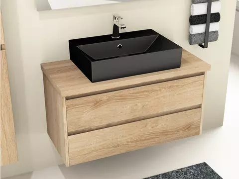 Duo Badmöbel 100, Eiche Gold, Keramik Waschbecken,...