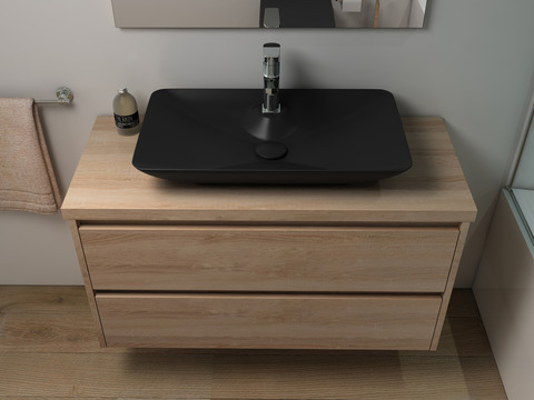 Duo Badmöbel 100, Eiche Gold, Keramik Waschbecken, Trägerplatte