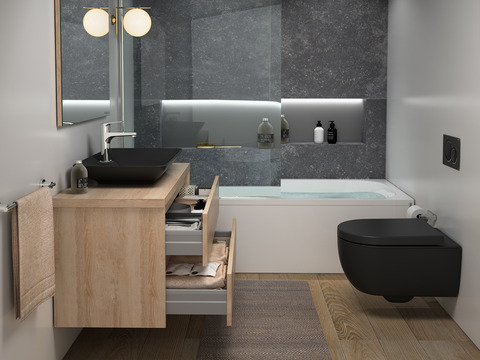 Duo Badmöbel 100, Eiche Gold, Keramik Waschbecken, Trägerplatte