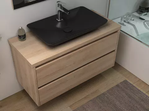 Duo Badmöbel 100, Eiche Gold, Keramik Waschbecken,...