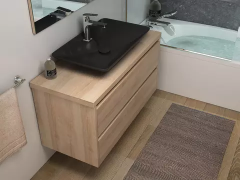 Duo Badmöbel 100, Eiche Gold, Keramik Waschbecken,...