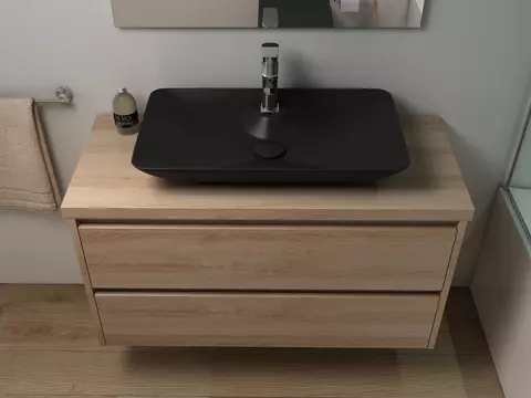 Duo Badmöbel 100, Eiche Gold, Keramik Waschbecken,...