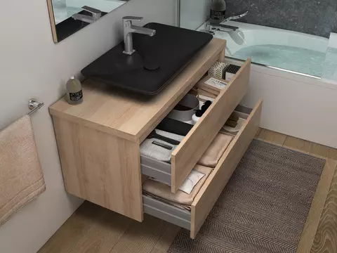 Duo Badmöbel 100, Eiche Gold, Keramik Waschbecken,...