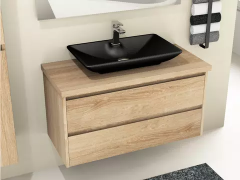 Duo Badmöbel 100, Eiche Gold, Keramik Waschbecken,...