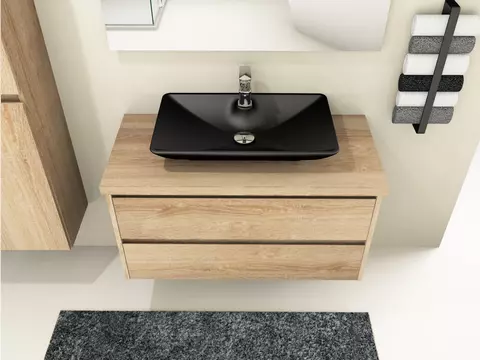 Duo Badmöbel 100, Eiche Gold, Keramik Waschbecken,...