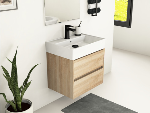 Duo Badmöbel 60, Eiche Gold, Keramik Waschbecken