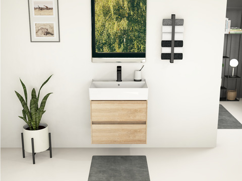 Duo Badmöbel 60, Eiche Gold, Keramik Waschbecken