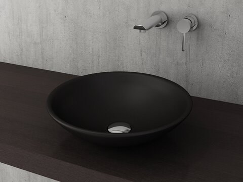 Aqua Bagno Minizia Keramik Aufsatzwaschbecken ohne Überlauf ohne Hahnlochbohrung 40cm schwarz matt