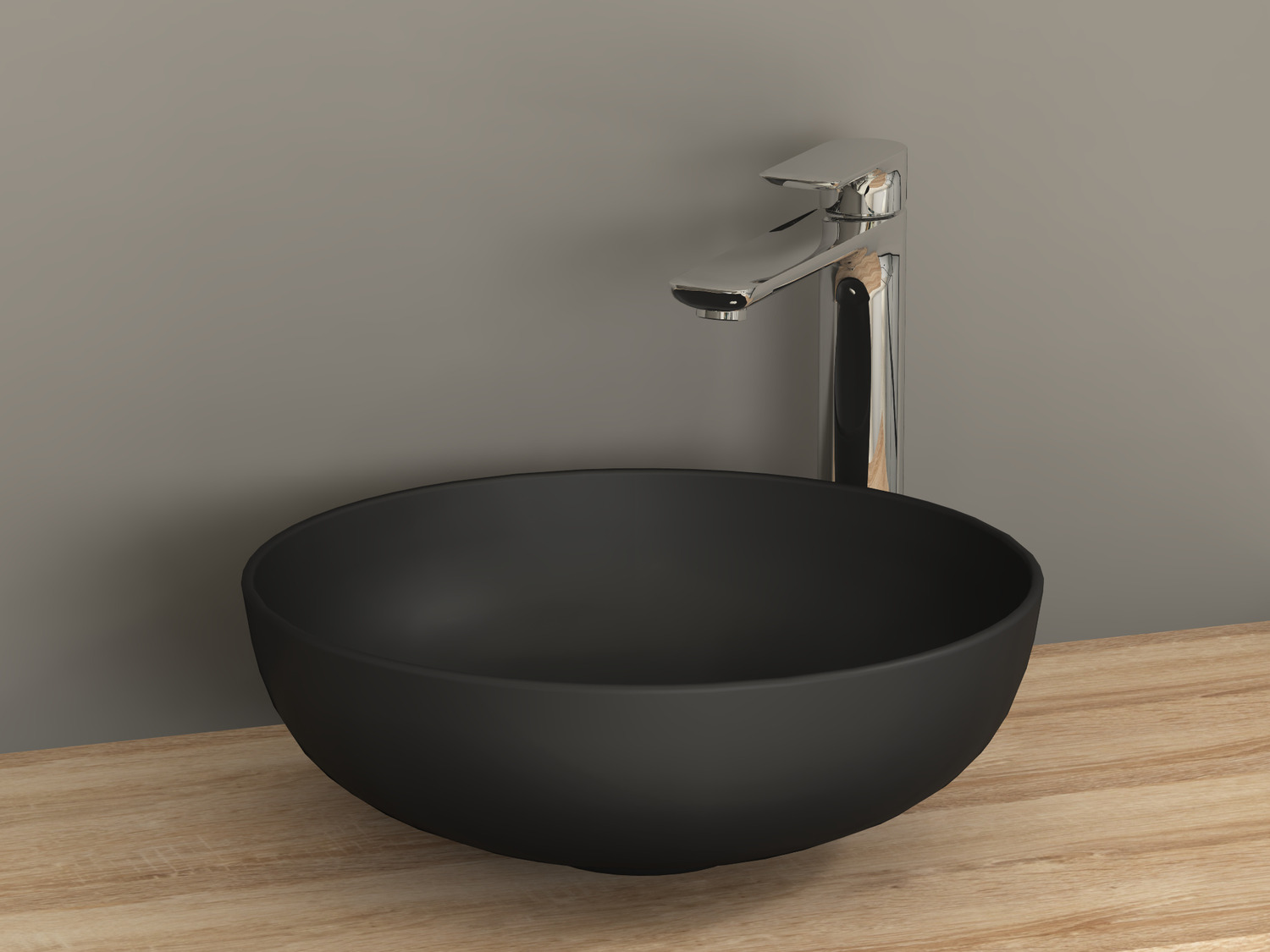 Aqua Bagno Minizia Keramik Aufsatzwaschbecken ohne &Uuml;berlauf ohne Hahnlochbohrung 38cm schwarz matt