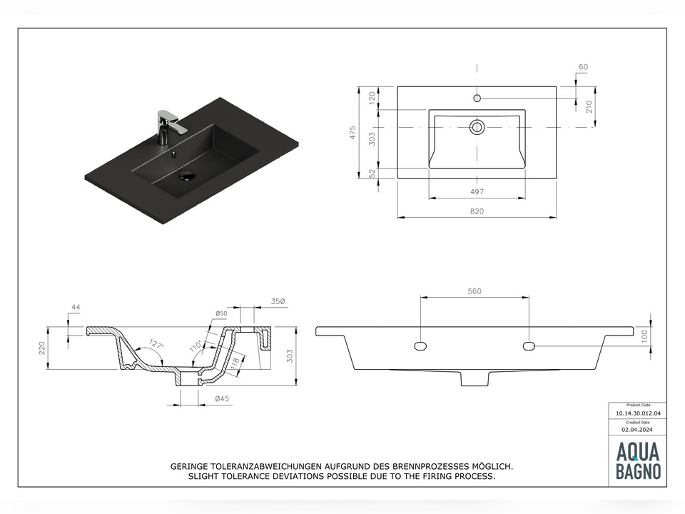 Waschbecken Aufsatzwaschtisch 82cm - Loft Air - 10.14.30.012.04