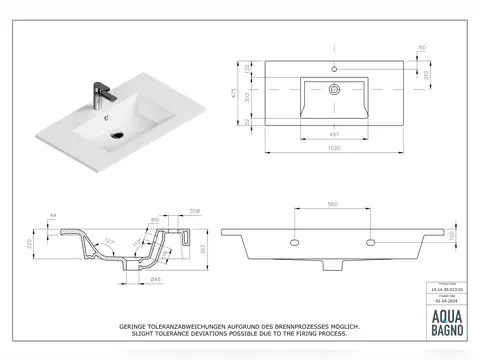Waschbecken Aufsatzwaschtisch 103cm - Loft Air -...