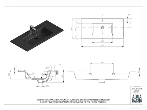 Waschbecken Aufsatzwaschtisch 103cm - Loft Air -...