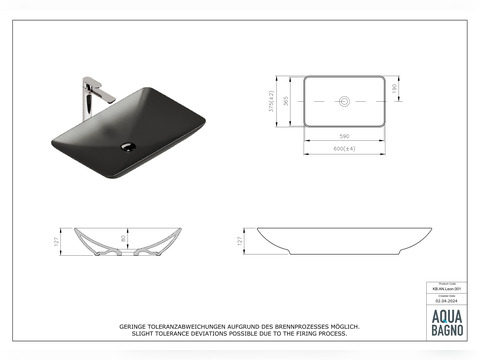 Waschbecken Aufsatzwaschtisch 60cm - Leon - KB.AN.LEON.001